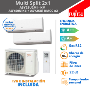 Aire acondicionado Fujitsu 2x1 ASY25U2MI-KM + ASY25Mi-KMCC x2